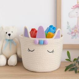 Voltico Kids Storage Basket 25cm Cotton Toy & Snack Organiser Back to School in White