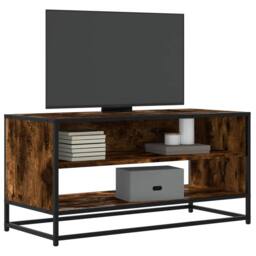 Berkfield Home TV Cabinet Smoked Oak 91x40x46 cm Engineered Wood & Metal in Brown - Size: 91 x 40 x 46 cm - thumbnail 2
