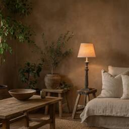 Wyld Haus Mossfern Grey Washed Wooden Column Table Lamp in Brown - Size: 12 inches - thumbnail 1