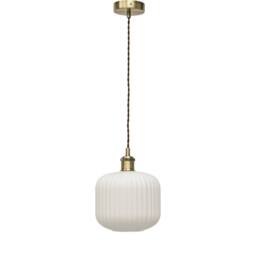 First Choice Lighting Set of 2 Bento - White Ribbed Glass Antique Brass Retro Pendants - thumbnail 2