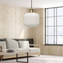 First Choice Lighting Set of 2 Bento - White Ribbed Glass Antique Brass Retro Pendants - thumbnail 5