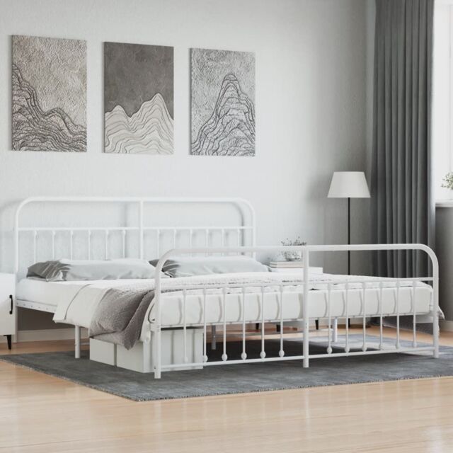 Berkfield Home Metal Bed Frame with Headboard & Footboard White 193x203 cm - image 1
