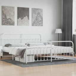 Berkfield Home Metal Bed Frame with Headboard & Footboard White 193x203 cm - thumbnail 1