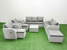 Fimous PE Rattan Garden Furniture Set Adjustable Chair Sofa Double Love Seat 2 Seater Sofa Lounge Set Square Coffee Table 3 Stools 2 Side Table Light - thumbnail 2