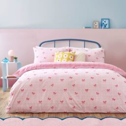 Heya Home Gingham Bows Printed Duvet Cover Set in Pink - Size: Double - thumbnail 1