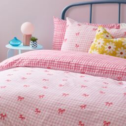 Heya Home Gingham Bows Printed Duvet Cover Set in Pink - Size: Double - thumbnail 2