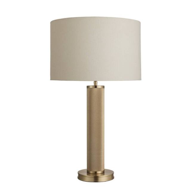 Industville Knurled Pillar Table Lamp - Brass - Cotton Drum Shade in Metallic Gold - Size: Medium
