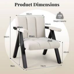 EONLION Oversized Accent Chair Comfy Reading Chair in White - Size: 100 cm - thumbnail 2