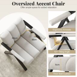 EONLION Oversized Accent Chair Comfy Reading Chair in White - Size: 100 cm - thumbnail 3