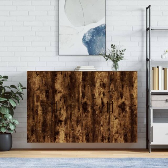 Berkfield Home Wall Mounted Cabinets 2 pcs Smoked Oak 69.5x34x90 cm in Brown - image 1