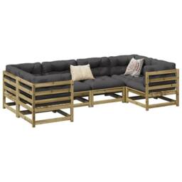 Berkfield Home 6 Piece Garden Sofa Set Impregnated Wood¬†Pine in Brown - thumbnail 1