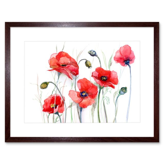 "Artery8 Wall Art Print Flowers Painting of Poppies Art Framed 9x7 inch in Brown - Size: W7"" x H9""" - image 1