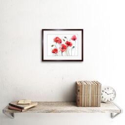 "Artery8 Wall Art Print Flowers Painting of Poppies Art Framed 9x7 inch in Brown - Size: W7"" x H9""" - thumbnail 2