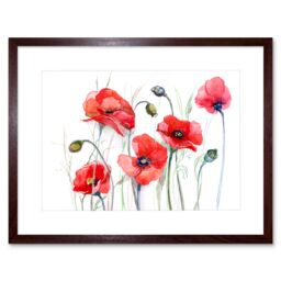 "Artery8 Wall Art Print Flowers Painting of Poppies Art Framed 9x7 inch in Brown - Size: W7"" x H9""" - thumbnail 1