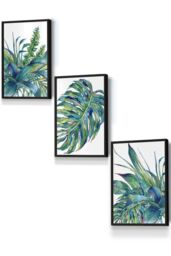 Framed Blue Green Watercolour Tropical Leaves Framed Wall Art - Small