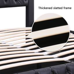 BTM PU Upholstered Bed 135x190cm with LED Lighting & Storage in Black - Size: Double - thumbnail 9