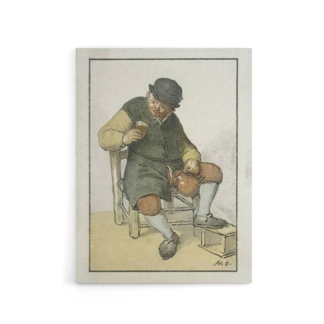 "Artery8 Cornelis Ploos van Amstel Seated Farmer with Jug Canvas Wall Art Print - Size: W12"" x H16""" - image 1