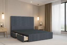"Nexus Mattresses Ltd Verona Plush Divan Bed Base 2 Drawers Foot-End - 12"" Footboard & 54"" Headboard in Dark Grey - Size: Small Double" - thumbnail 1