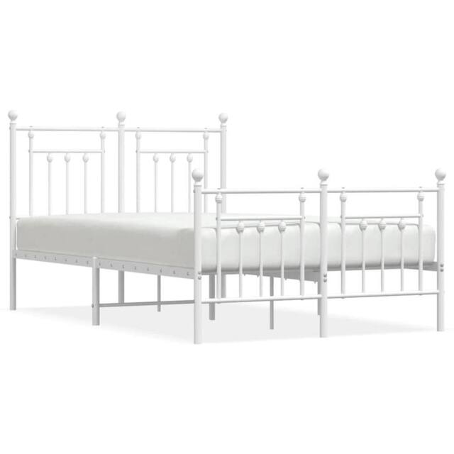 Berkfield Home Metal Bed Frame with Headboard & Footboard White 120x200 cm - Size: Small Double - image 1