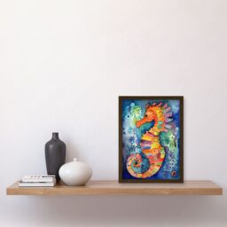 Artery8 Vibrant Colour Pattern Seahorse Folk Art Artwork Framed Wall Art Print A4 in Brown - thumbnail 2