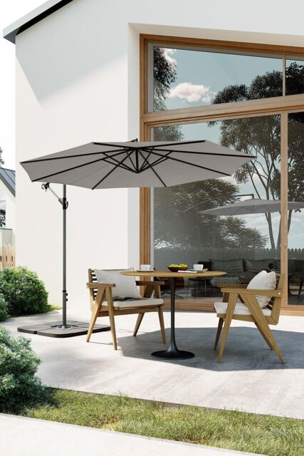 Garden Sanctuary Large 3m Patio Parasol Garden Umbrella for Sunshade & Rainwith Cross & Square Base in Light Grey - image 1