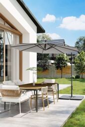 Garden Sanctuary Large 3m Patio Parasol Garden Umbrella for Sunshade & Rainwith Cross & Square Base in Light Grey - thumbnail 2