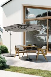 Garden Sanctuary Large 3m Patio Parasol Garden Umbrella for Sunshade & Rainwith Cross & Square Base in Light Grey - thumbnail 1