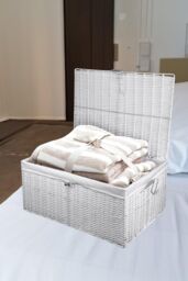 Clarisworld Resin Woven Hamper Basket Storage Chest Trunk Hamper/Kids Toy with Lid, Lock & Removable Lining, W49 x D35 x H22cm (White) in White - thumbnail 5