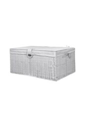 Clarisworld Resin Woven Hamper Basket Storage Chest Trunk Hamper/Kids Toy with Lid, Lock & Removable Lining, W49 x D35 x H22cm (White) in White - thumbnail 1