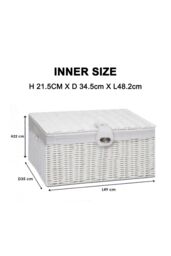 Clarisworld Resin Woven Hamper Basket Storage Chest Trunk Hamper/Kids Toy with Lid, Lock & Removable Lining, W49 x D35 x H22cm (White) in White - thumbnail 3