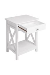 Living and Home 2-Tier Drawer Nightstand Wooden Bedside Table with Storage Shelf 55.5cm H in White - thumbnail 5