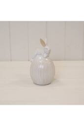 KDMD Ceramic White Rabbit on Egg Easter Decoration - 17mm - thumbnail 1
