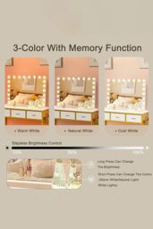 Living and Home Makeup Mirror with Lights, 3 Lighting Modes & Touch Screen Control, Tabletop and Wall Mirror For Home in Natural - thumbnail 4