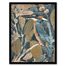 "Artery8 Kingfisher Bird on Tree Branch Blue Botanical Framed Art Print - Size: W12"" x H16""" - thumbnail 1