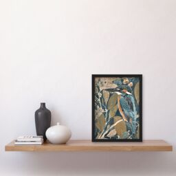 "Artery8 Kingfisher Bird on Tree Branch Blue Botanical Framed Art Print - Size: W12"" x H16""" - thumbnail 4