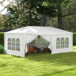 OUTSUNNY 6 x 3(m) Outdoor Gazebo Canopy Party Tent with 6 Removable Side Walls in White - thumbnail 1