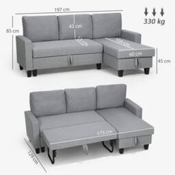 Wyld Haus Fima Light Grey Fabric 3 Seater Sofa Bed Reversible Chaise & Storage - thumbnail 3