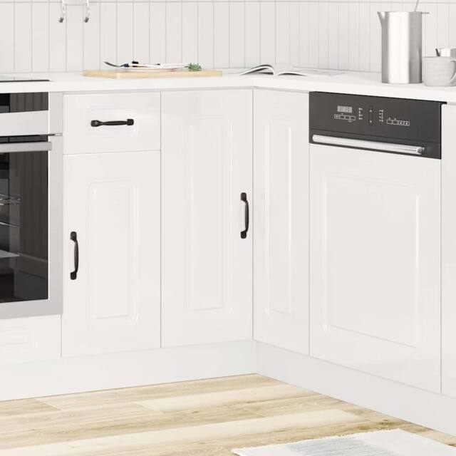Berkfield Home Kitchen Corner Base Cabinet Kalmar High Gloss White Engineered Wood - image 1
