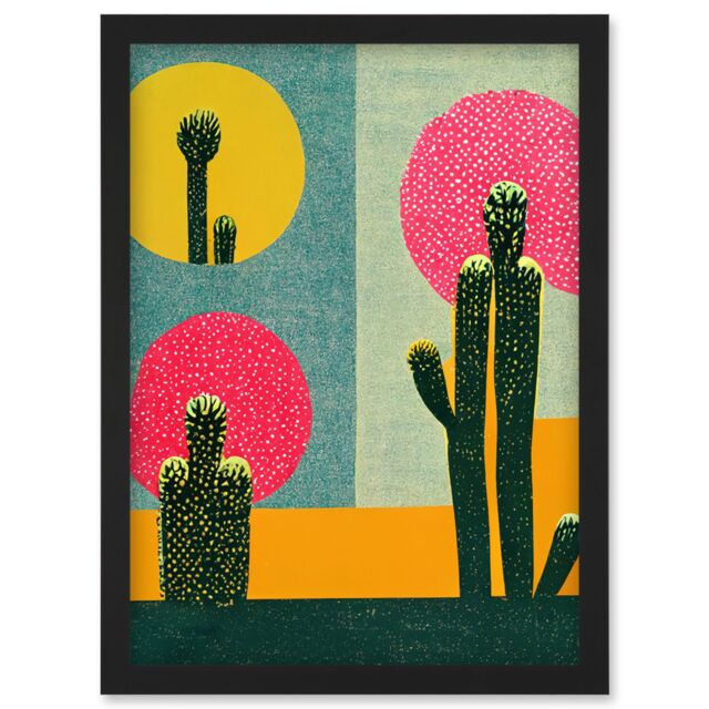 Artery8 Surreal Pop Art Cholla Desert Cactus Artwork Framed Wall Art Print A4 in Black - image 1