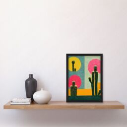 Artery8 Surreal Pop Art Cholla Desert Cactus Artwork Framed Wall Art Print A4 in Black - thumbnail 2