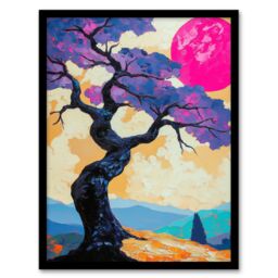 Artery8 Jacaranda Purple Flower Tree Sunset Landscape Framed Art Print - Size: A4 - thumbnail 1
