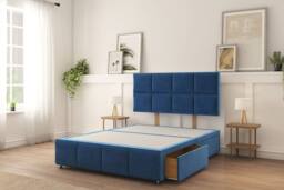 "Sloomy Brington Plush Divan Bed Base 2 Drawers Same Side With 26"" Strutted Headboard in Navy - Size: Super King" - thumbnail 2
