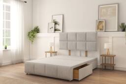 "Sloomy Brington Plush Divan Bed Base 2 Drawers Same Side With 26"" Strutted Headboard in Navy - Size: Super King" - thumbnail 4