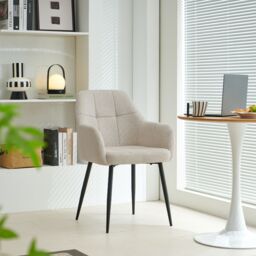 SONARA Modern Set of 2 Dining Chairs with Plush Chenille Fabric in Beige - thumbnail 2
