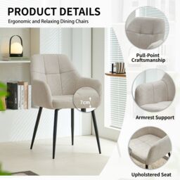 SONARA Modern Set of 2 Dining Chairs with Plush Chenille Fabric in Beige - thumbnail 4