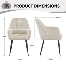 SONARA Modern Set of 2 Dining Chairs with Plush Chenille Fabric in Beige - thumbnail 3