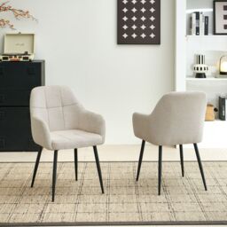 SONARA Modern Set of 2 Dining Chairs with Plush Chenille Fabric in Beige