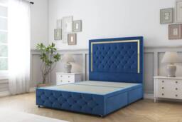 "Comfort Beds Sofia Gold Plush Divan Base 2 Drawers - 54"" Headboard-Footboard in Navy - Size: King" - thumbnail 2