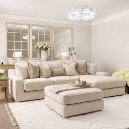 Home & Love Nebraska Luxury Right Chaise Corner Fixedback Sofa - Naples Cream