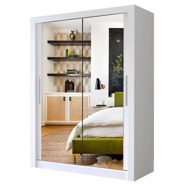 Interior Emporium Ltd IE Milan Sliding Mirror Door Wardrobe with Drawers & Shelves - Sliding Door Wardrobe with LED Lighting ( White, 120 cm ) - image 1